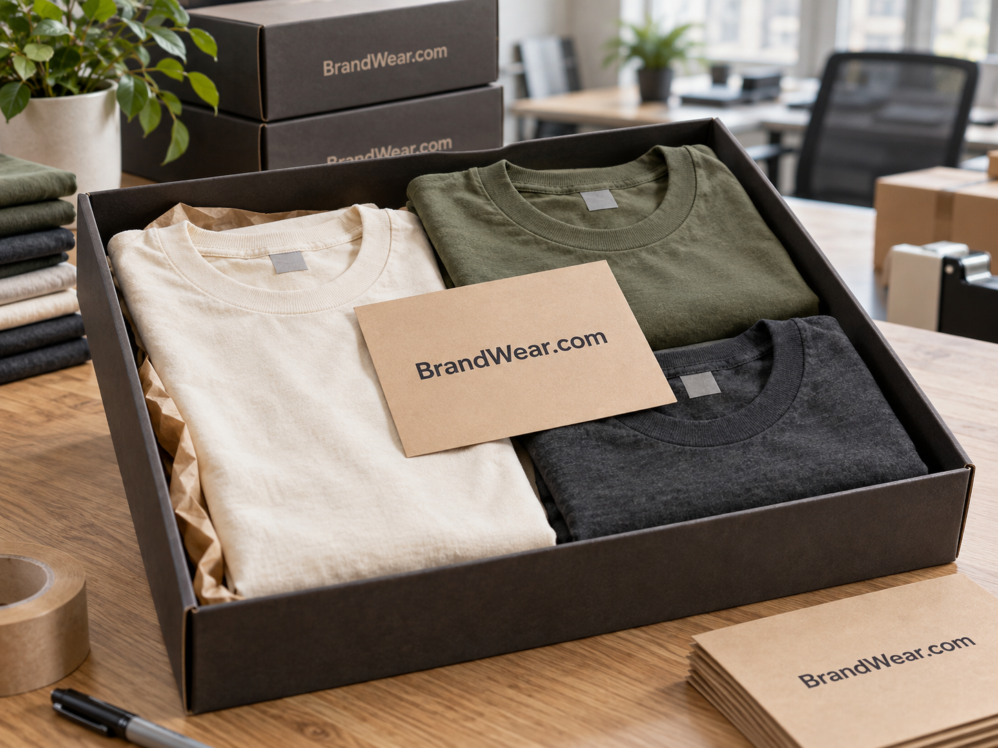 Company apparel kit with a BrandWear.com card
