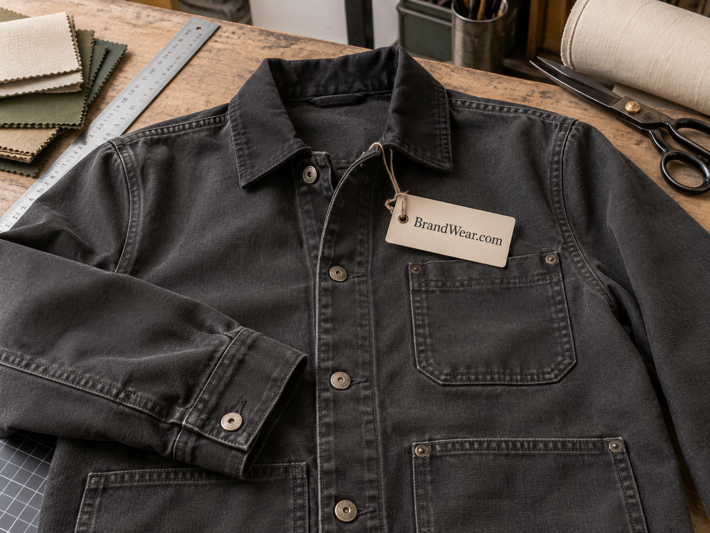 Folded navy workwear overshirt with utility pockets